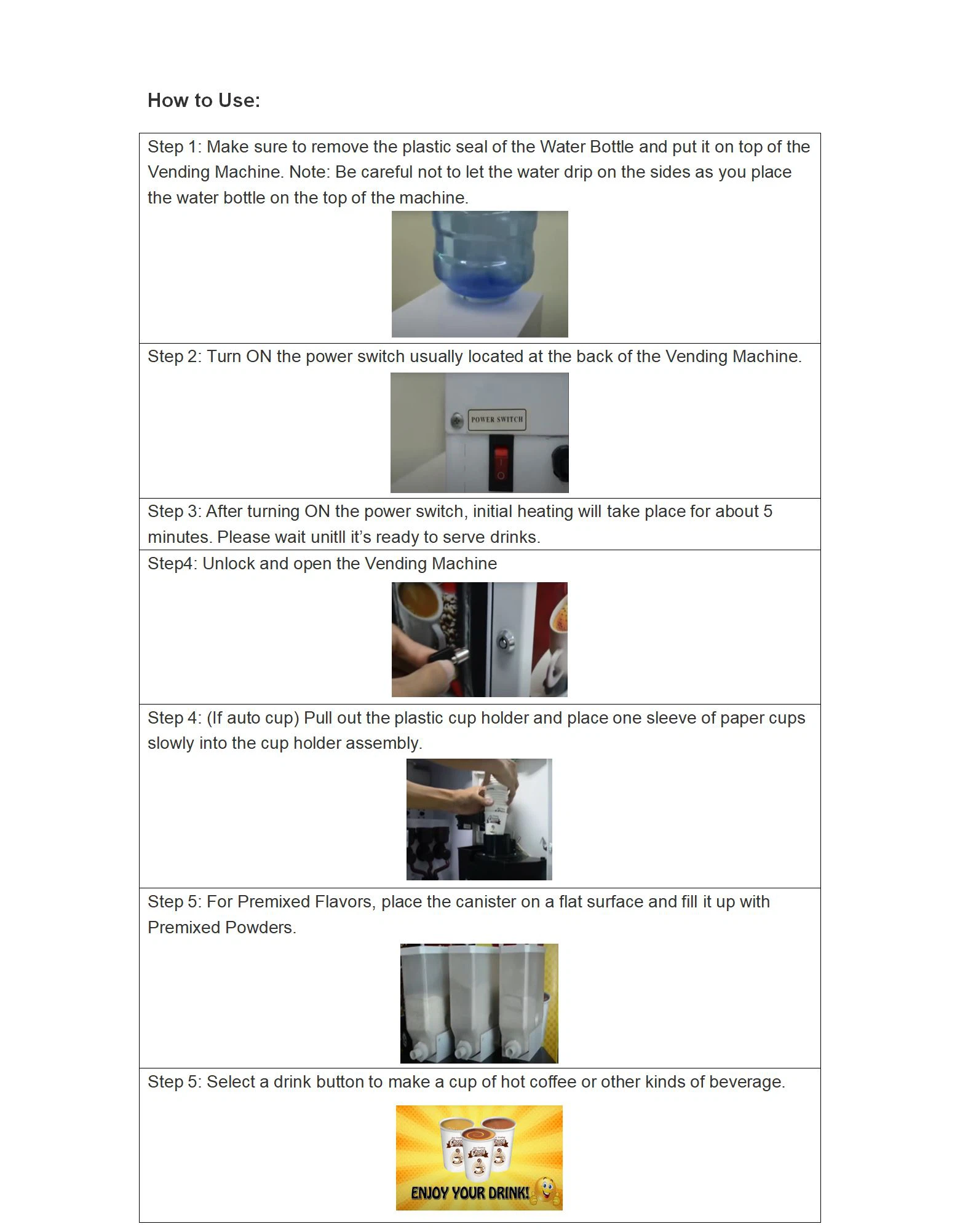 how to use coffee vending machine