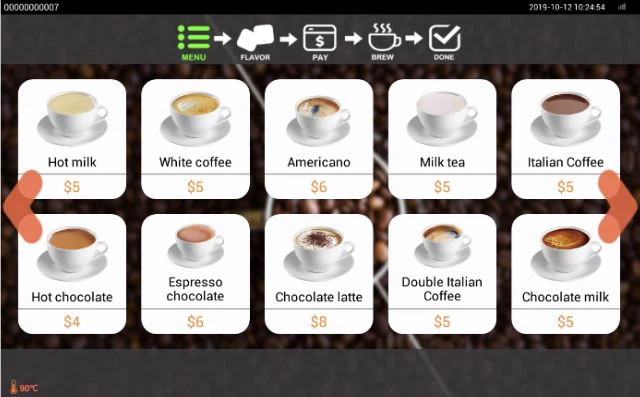 Touch screen espresso vending machine